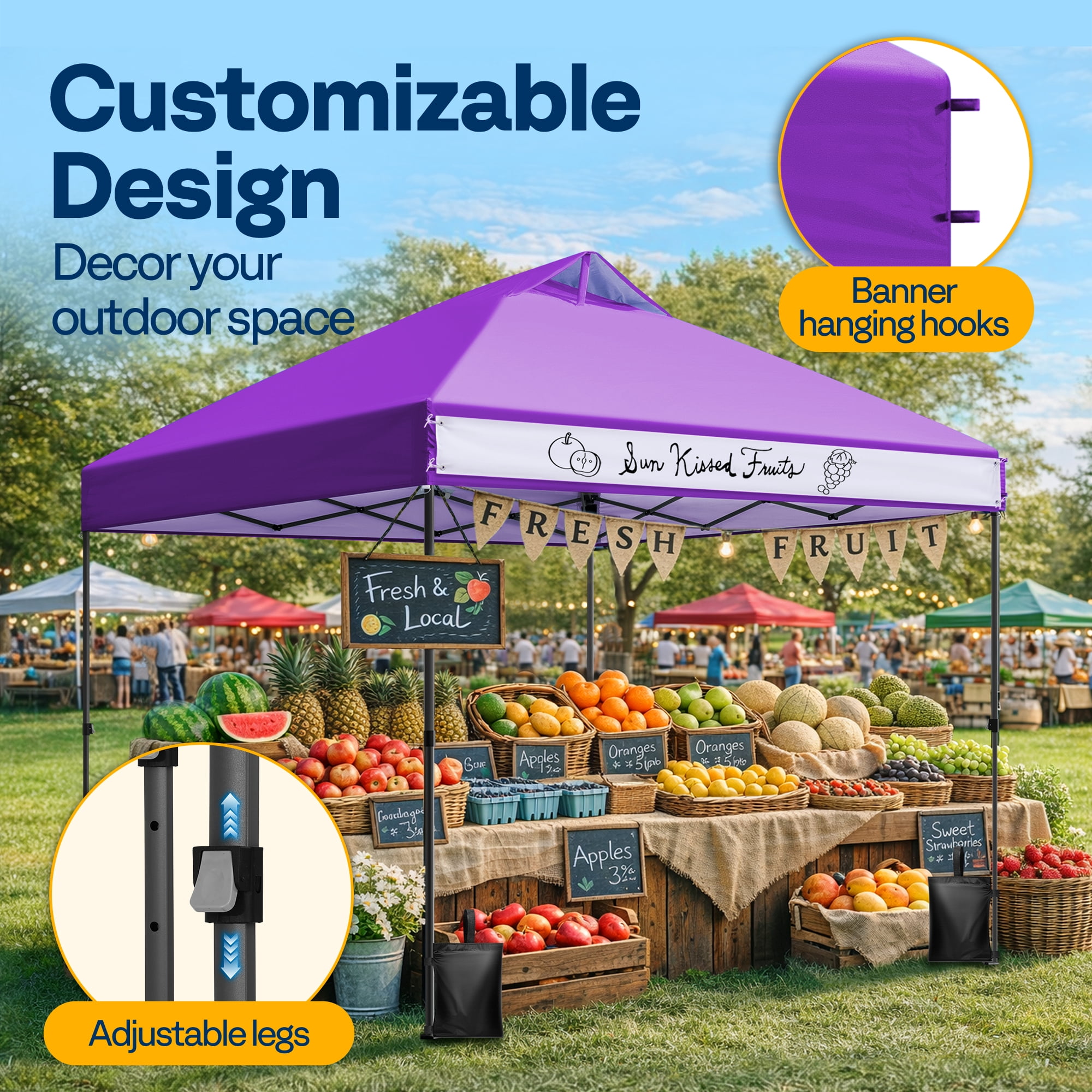 SPECSTAR 10' x10' Pop-up Canopy Tent One Push Setup Instant Tent with Center Lock, Wheel Carry Bag and 4 Sandbags for Events Parties, Purple