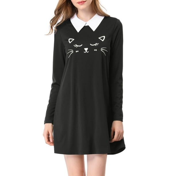 Minivestido corto acampanado Allegra K Negro S con cuello En contraste para mujer