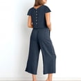 thumbnail image 4 of REORIAFEE Travel Outfits for Women Spring Outfits Casual Women's Summer 2 Piece Lounge Matching Sets Outfits Linen Round Neck Short Sleeve Tops Long Pants Tracksuits Suit Navy S, 4 of 5