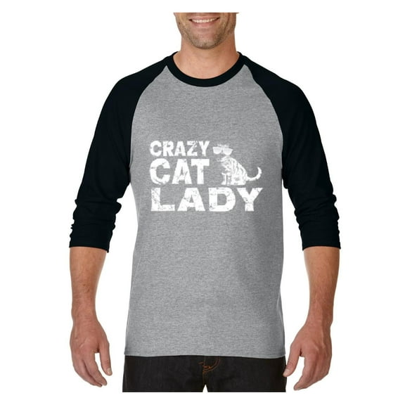 MmF - Mens Raglan Sleeve Baseball T-Shirts, up to Size 3XL - Crazy Cat Lady