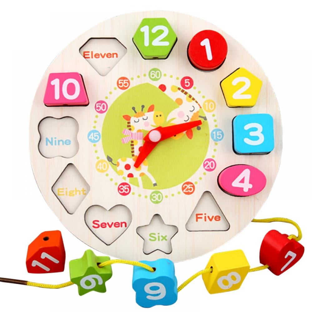 Hicollie Teaching Clock Learning Clock Wooden Clock Shape Toys Tell The Time Clock Montessori Shape Sorter Wooden Shape Sorter Toys with Numbers and Shapes Teaching Time Educational Gifts Crocodile