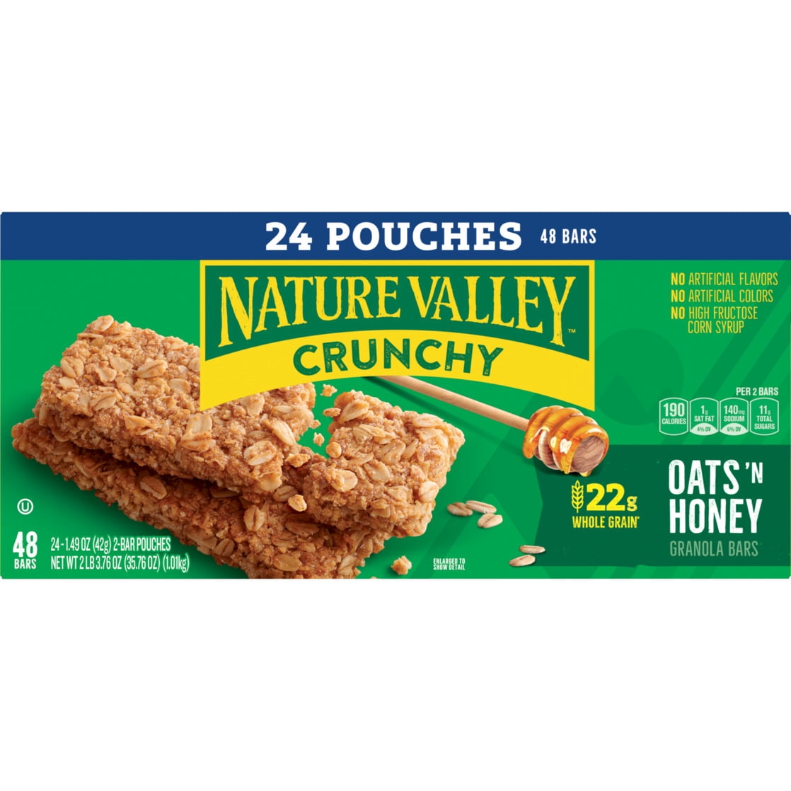(3 pack) Nature Valley Crunchy Granola Bars, Oats 'n Honey, 48 Count, 35.76 oz (24 Pouches)