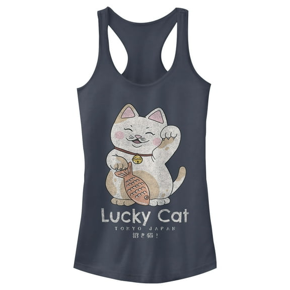 Junior's Lost Gods Lucky Cat on Your Side Racerback Tank Top Indigo 2X Large
