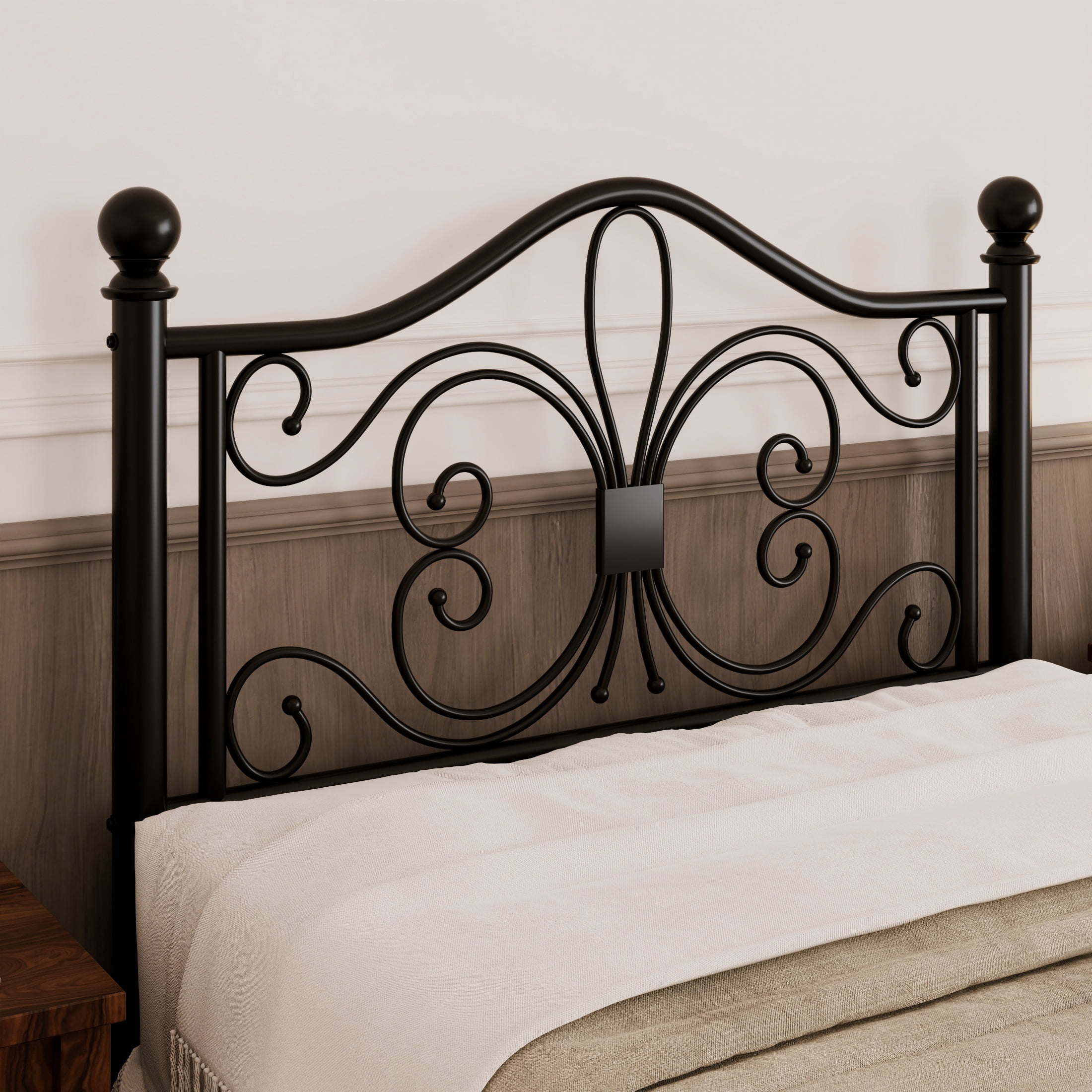 Allewie Twin Size Vintage Metal Bed Frame with Butterfly Pattern Design Headboard & Footboard, Black