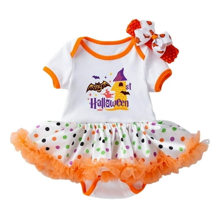 

LLDYYDS Gifts for Kids Baby Girls Print Spring Autumn Pumpkin Short Sleeve Tulle Romper Bodysuit Headbands Clothes Fall Clothes