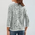 thumbnail image 4 of Fshiont Womens Cardigan 3/4 Length Sleeve Lightweight Lace Open Front Cardigans Summer Casual Loose Fashion Tops Light Gray M, 4 of 5