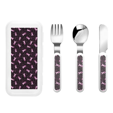 

Qokaie Breast Cancer Awareness3 for Stainless Steel Kids Silverware Set - Children’s Utensil Set - Children s Knife Fork And Spoon Set