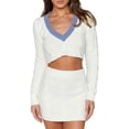 thumbnail image 1 of VISgogo - Conjunto de ropa de primavera y otoño para mujer, suéter de manga larga con cuello en V + falda de punto ajustada blanca VISgogo  moda, 1 of 9