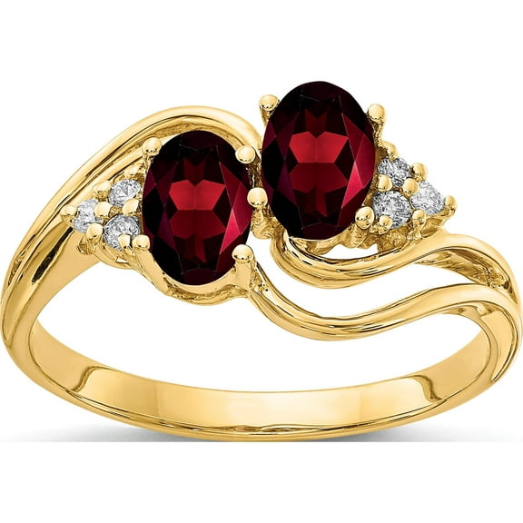 14K Yellow Gold 6X4mm Oval Garnet Aa Diamond Ring (Size 6) Made In United States y4617ga/aa
