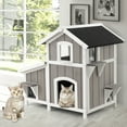 thumbnail image 4 of Gymax Outdoor Feral Cat House 2-Story Wooden Kitty Shelter with Escape Door, 4 of 10