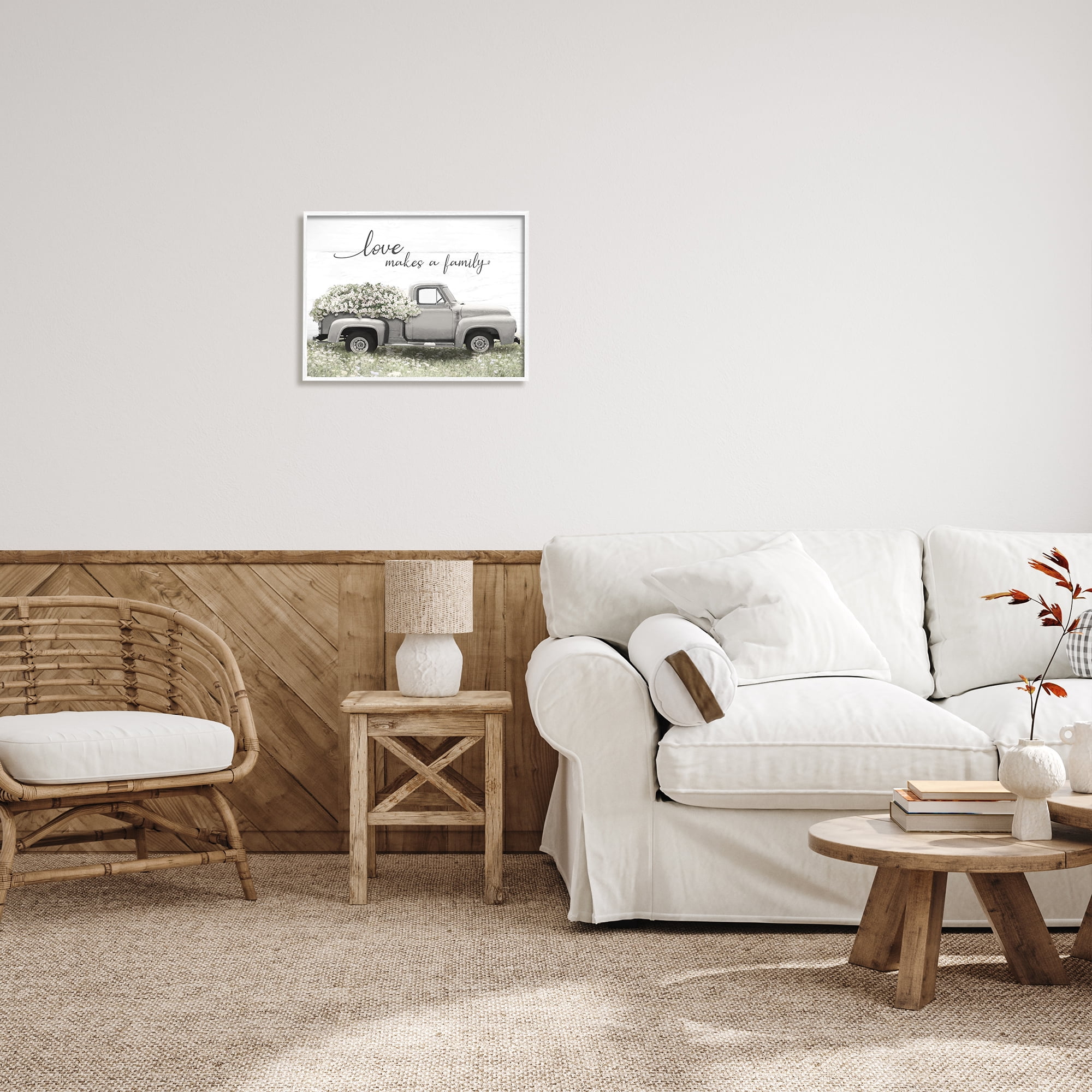 Stupell Industries Love Makes Family Flower Blossom Filled Truck Graphic Art White Framed Art Print Wall Art, Design by Lori Deiter