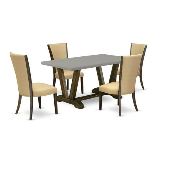 East West Furniture V-Style 5-piece Wood Table and Dinette Chairs in Brown