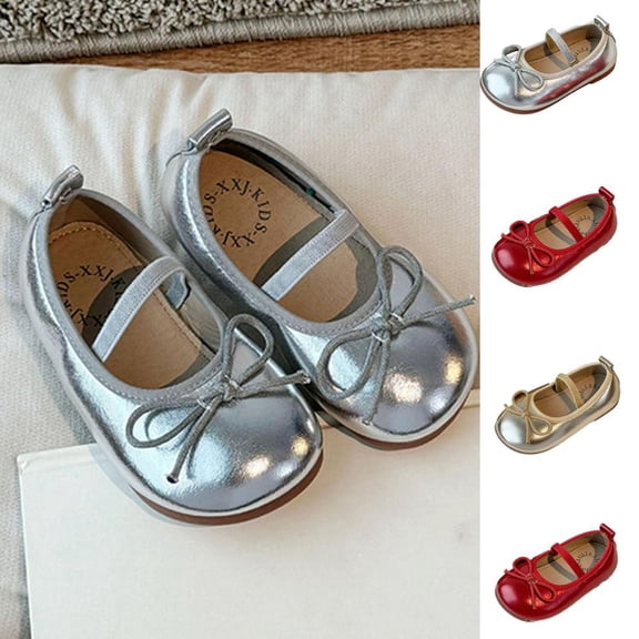 Bxsruta Toddler Girls Ballet Flats Bowknot Mary Jane Shoes Slip on Dress Shoes