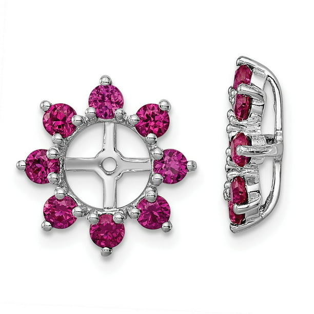 Solid 925 Sterling Silver Created Ruby Earring Jacket 14mm