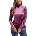 thumbnail image 4 of INSPIRE CHIC Women's Top Long Sleeve Mock Neck Turtleneck Stretchy Velvet Blouse XL Pink Purple, 4 of 5