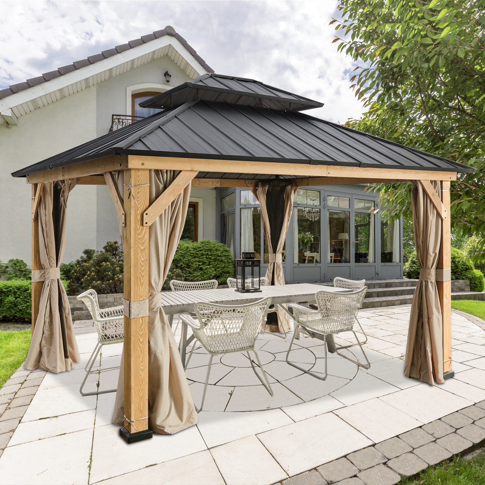 Cedar Framed Hardtop Double Roof Gazebo 