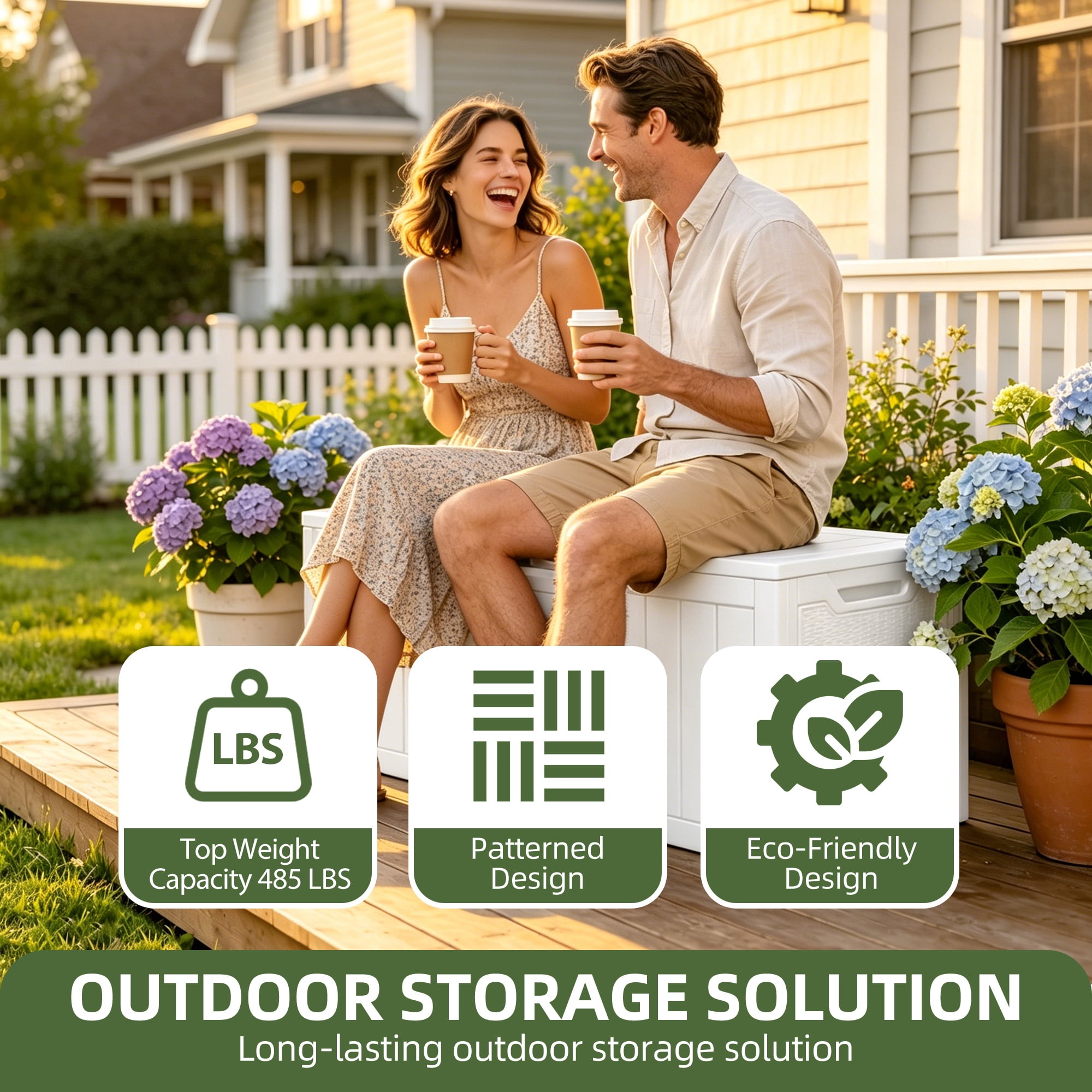 Uforic 100 Gallon Deck Box, Lockable Waterproof Resin Outdoor Storage Bin, White
