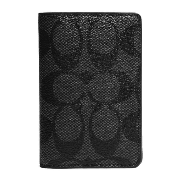 COACH Men ID Card Wallet In Signature Canvas QB/Charcoal Black
