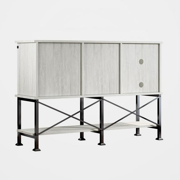 FESTIVO 52 inch Wine Cabinet with Barn Door & Adjustable Shelves - 52" W x 38" D x 15.5" H Saw Cut-off White Off-White Finish, Wood Finish, Metal