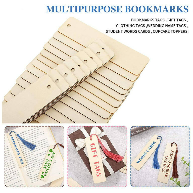 36 PCS Blank Wood Bookmarks and Tassels Book Painting Production Home DIY  Craft Decorate 