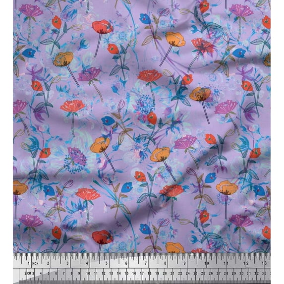 Soimoi Georgette Viscose Fabric Leaves & Floral Artistic Print Fabric by the Yard 42 Inch Wide