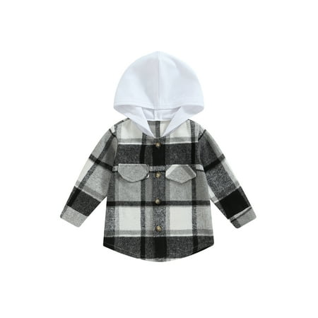 

Bagilaanoe Toddler Baby Boy Hooded Shirt Jacket Plaid Long Sleeve Single-Breasted Shacket with Pockets 12M 24M 3T 4T 5T 6T Kids Fall Casual Outwear