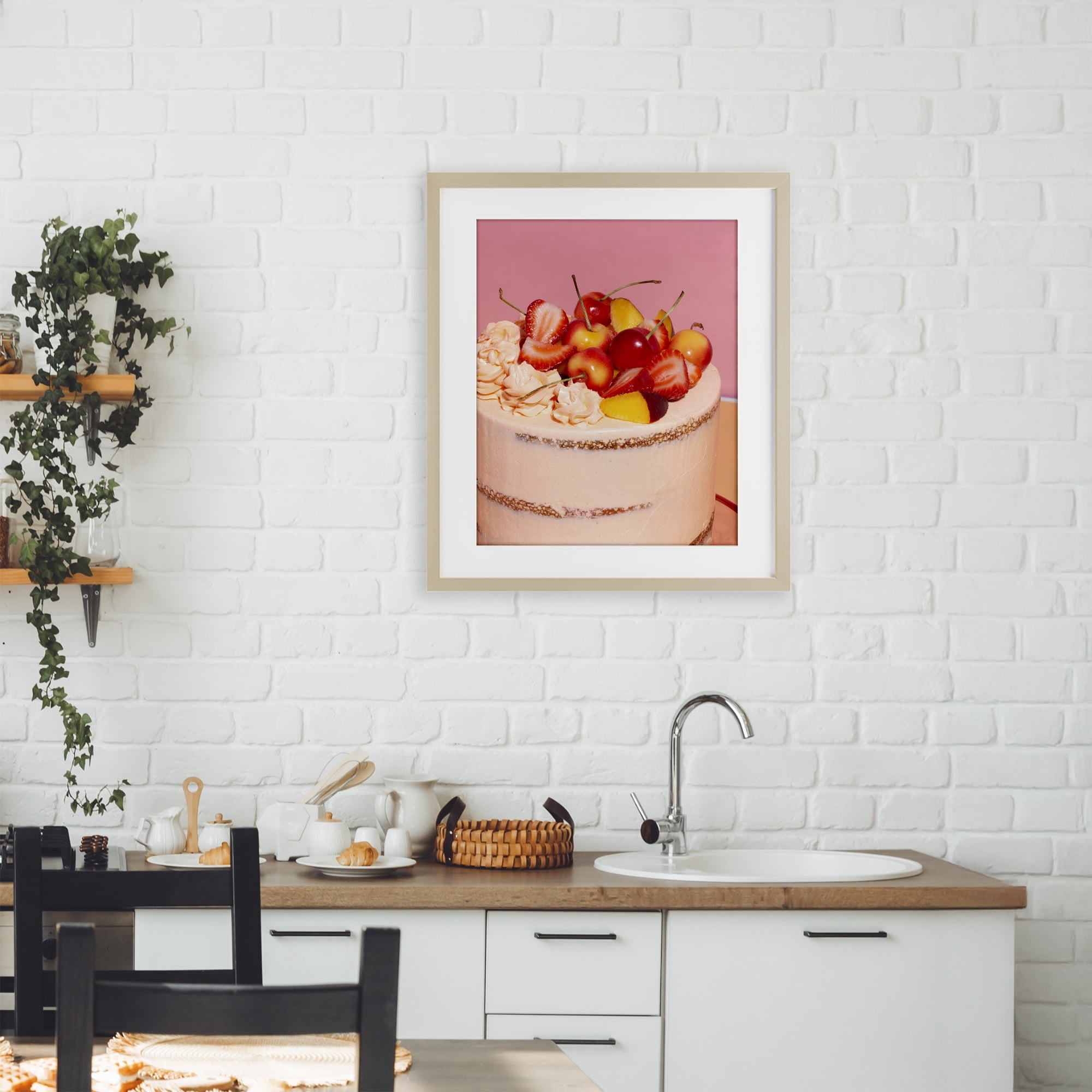 Stupell Industries Strawberry Fruit Cake Birch Framed Print Under Glass, design by LISH Creative