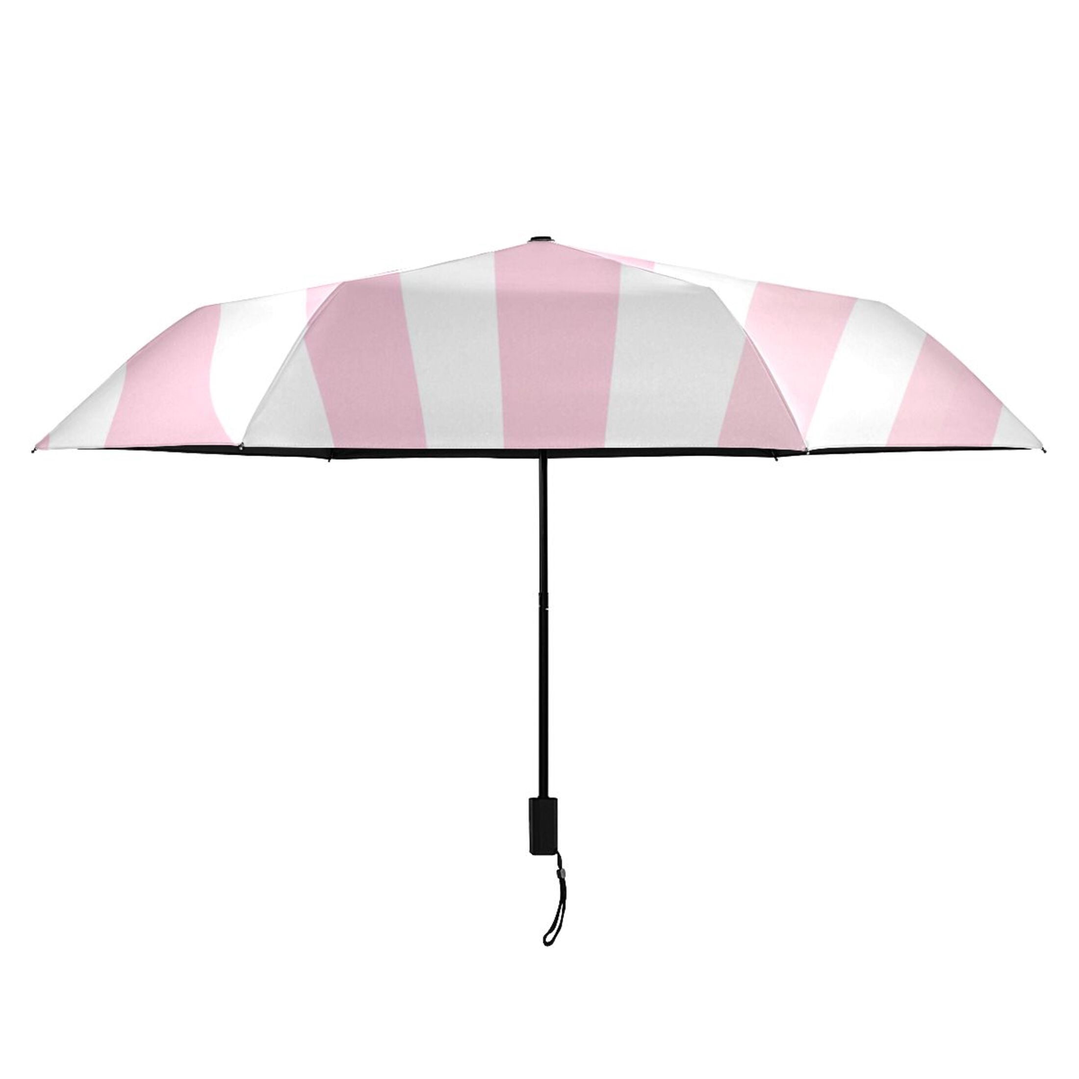 Compact Sun Umbrella Windproof Travel Umbrellas for Rain Strong Portable UV Protection Pale Pink and White Striped