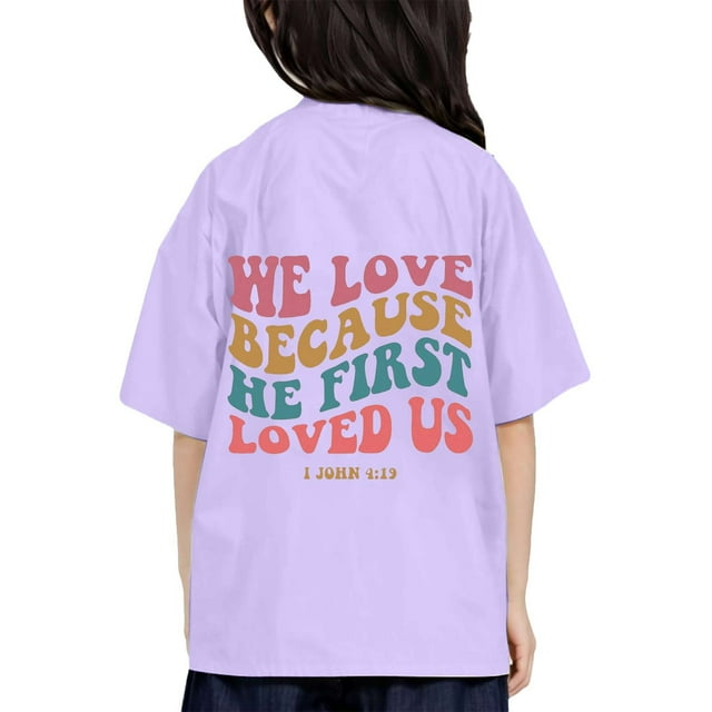 LUOGENLI T-Shirt pour Filles T-Shirt Imprimé Col Rond Manches Courtes pour Garçons et Filles Maxi Tops pour Filles Violet 10-11 Ans