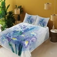 thumbnail image 2 of Watercolor Flower Sheet Set, Floral Background Irises in Fresh Colors Nature Earth, Fitted and Flat Sheet with Pillowcases Bedding Accent 4 Piece Set, Calking, Lilac Teal Ecru, by Ambesonne, 2 of 5