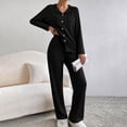 thumbnail image 2 of Womens Plus Size Pajama Sets Long Sleeve Button Up Pjs and Casual Wide Leg Pants Knit Solid Color Fall Sleepwear Set with Pocket Size S-5XL, 2 of 8