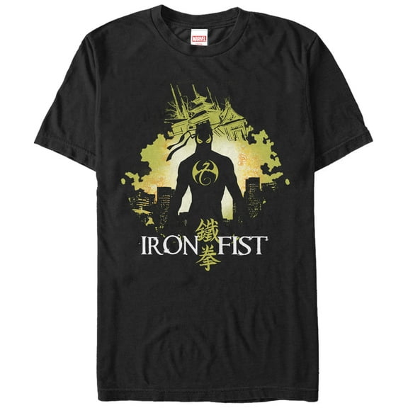 Men's Marvel Iron Fist Cityscape  Graphic Tee Black Large