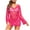 Hot Pink, variant on fatyb Women's Crochet Swimsuit Cover up Mesh Long Sleeve Knit Backless Dress Coverup Beach Vacation Outfits