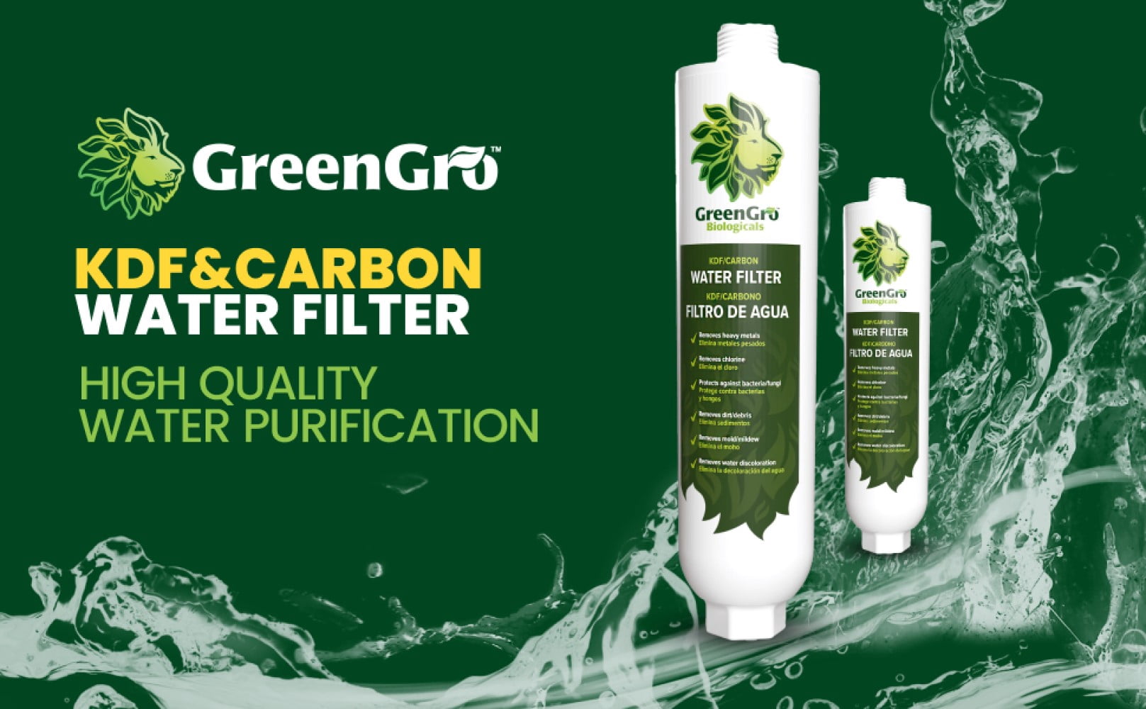 GreenGro Water Filter - Removes Chlorine & Heavy Metals That Can Harm Plants - 1 Filter by GreenGro Biologicals