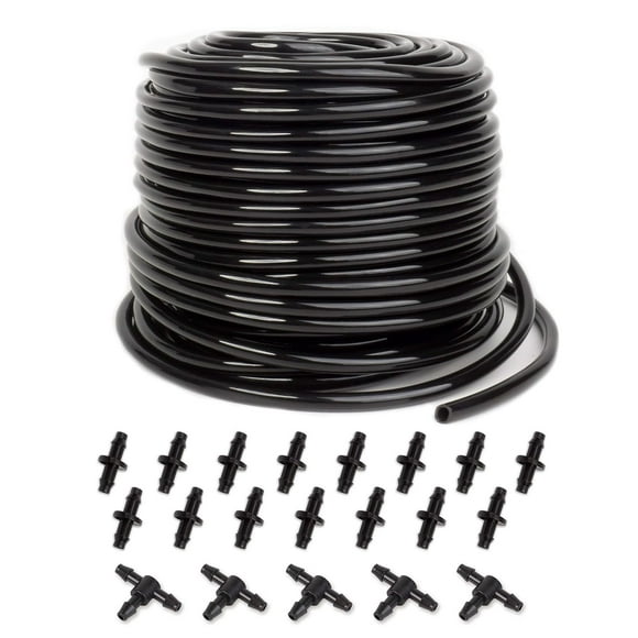 shiyou-100 ft Drip Irrigation Kit, 1/4 Inch Drip Line Irrigation Hose with 20 Pcs Drip Irrigation Parts, PVC Material, Automatic Controller, Garden Style