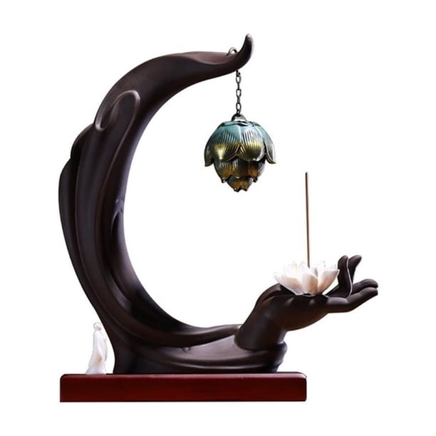 Quemador de incienso de cerámica decorativo for el hogar, porta incienso de flujo inverso con forma de mano de Buda for interiores