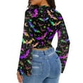 thumbnail image 3 of SCRAWLGOD Halloweern Bats Women Bell Sleeve Tops Mock Neck Shirts Lettuce Trim Tops for Going Out Party Size L Ladies Flared Summer Blouse Long Sleeve, 3 of 7