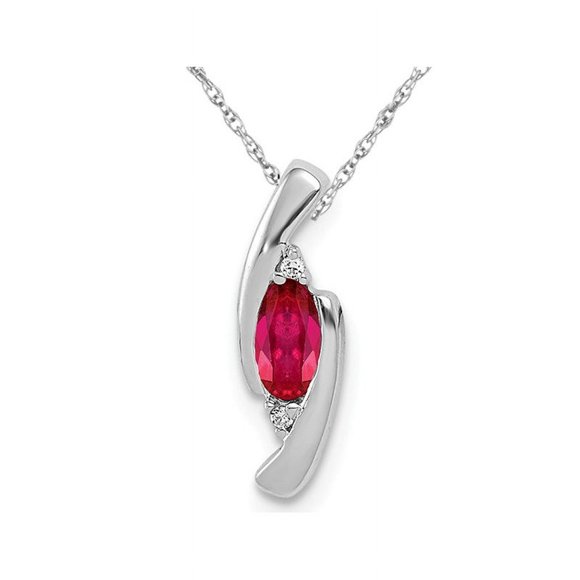 3/10 Carat (ctw) Natural Marquise Cut Ruby Pendant Necklace in 14K White Gold with Chain