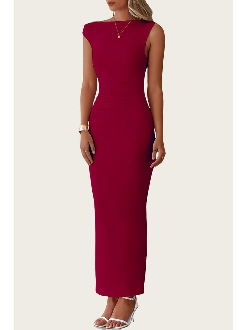 PRETTYGARDEN Women's Summer Formal Maxi Dresses Sleeveless One Shoulder  Bodycon Ruched Slit Mesh Wedding Guest Cocktail Dress - Walmart.com