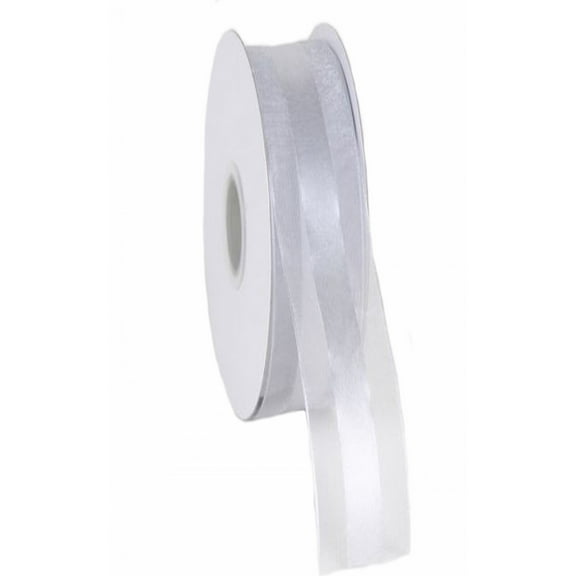 7/8" Sheer Organza with Satin Middle Ribbon 25 Yards - Silver
