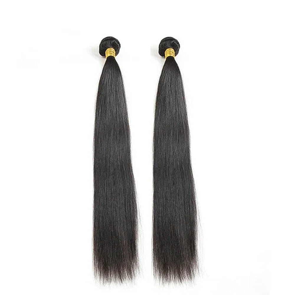 2 Bundles Brazilian Straight Human Hair, Virgin Human Hair with 13x4 Lace Frontal Straight Natural, Black