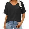 thumbnail image 3 of Women's Textured V Neck Short Sleeve T Shirt Tee Top Loose Relaxed Fit Breathable Lightweight Summer Casual Vacation Fashion | CSEONE,Black XL, 3 of 9
