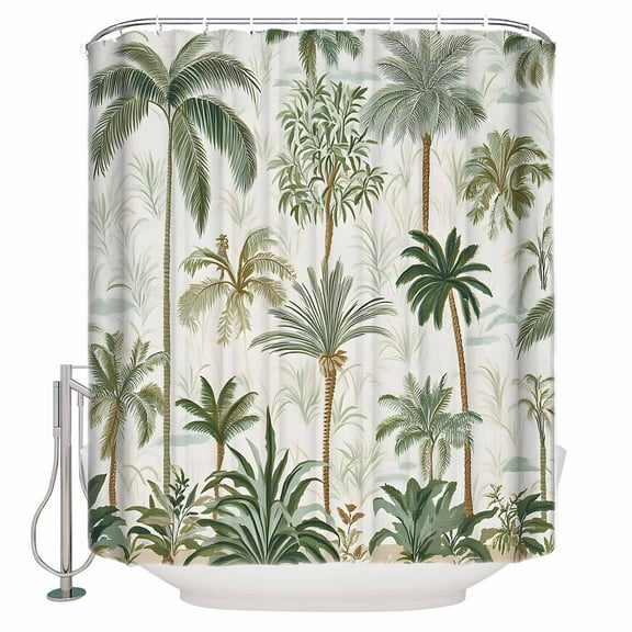 Small Stall Shower Curtain 36x72 Inch Narrow Half Size Tropical Green Palm Tree Bath Curtains Bathroom Decor Summer Beach Botanical Waterproof Fabric Shower Curtain Set with Hooks 36 Inch