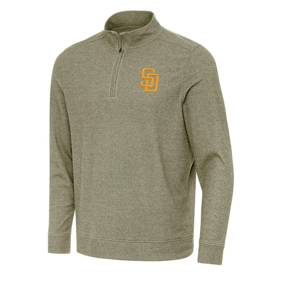 Men's Antigua Heather Olive San Diego Padres Subtle Quarter-Zip Sweatshirt