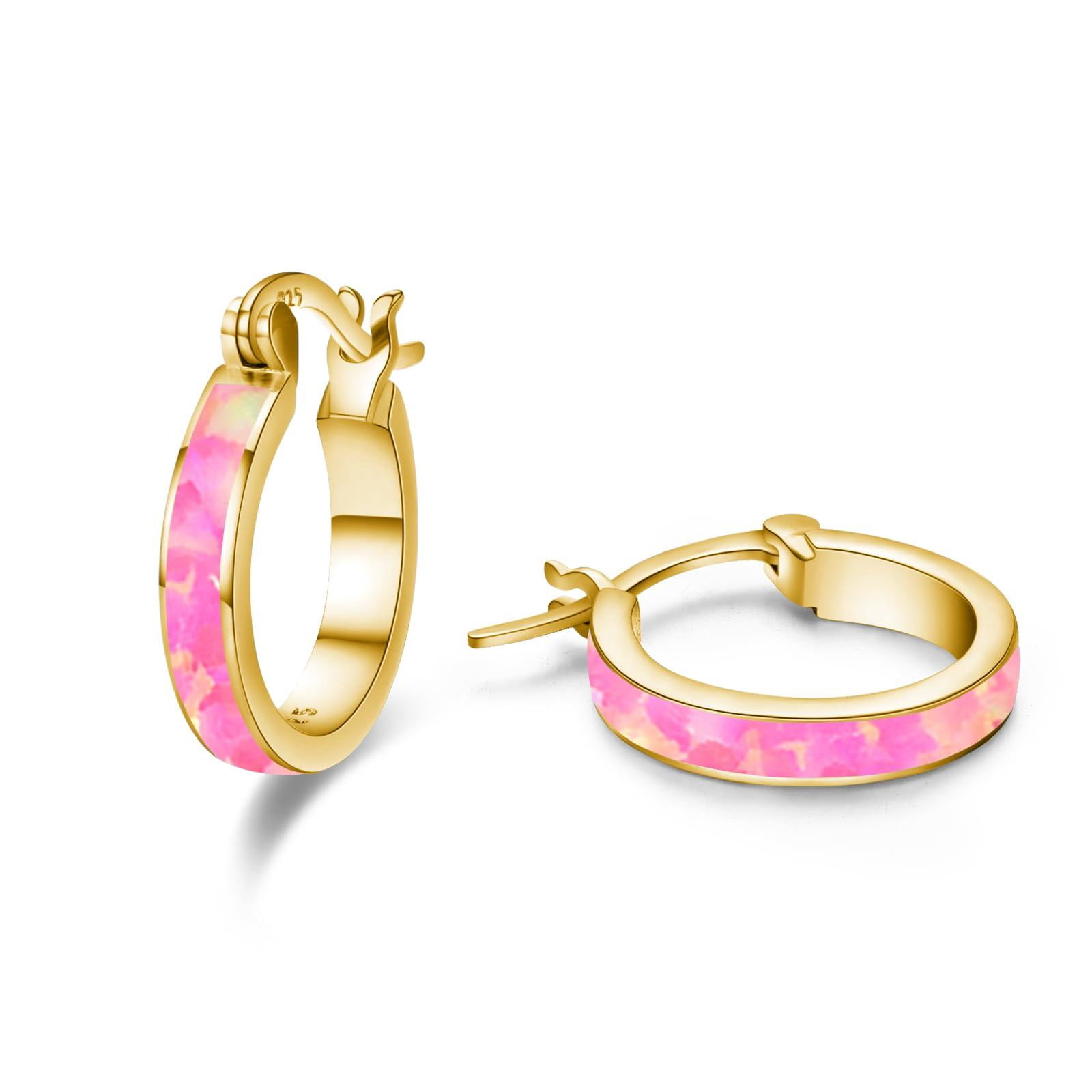 Coachuhhar Opal Hoop Earrings for Women 925 Sterling Silver Hypoallergenic Huggie Earrings Tiny Cartilage Earrings Mini Hoops Earrings Small Earrings Opal Jewelry for Mother's Day