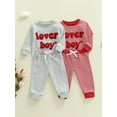 thumbnail image 3 of BemeyourBBs Newborn Baby Boy Valentines Day Outfit Lover Boy Long Sleeve Letter Embroidery Romper with Pants Set 2Pcs Spring Clothes, 3 of 9