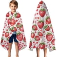 thumbnail image 3 of Red Strawberry Plants Fruit Heart Hooded Bath Towel，50"x30" for Ages 3 To 12 Kids, Quick Dry Lightweight Soft Microfiber Hood Beach Towel Cover Up for Kids, 3 of 7