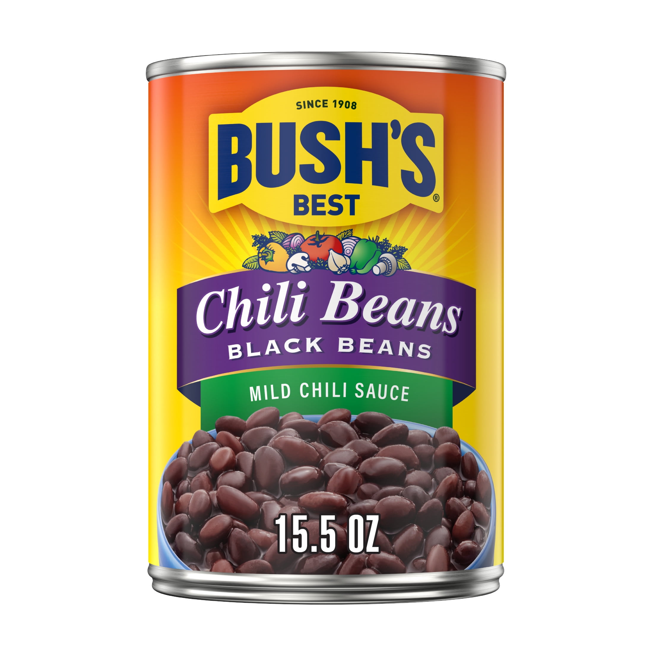 (12 pack) Bush's Chili Beans, Canned Black Beans in Mild Chili Sauce, 15.5 oz Can