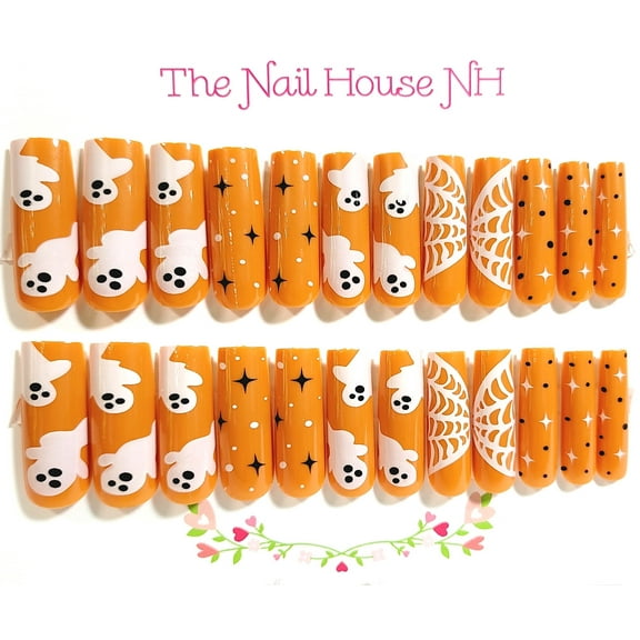 The Boos Are In The House Glossy Extra Long Square Press On Nails - 24 Pieces - Artificial Nail Kit - Halloween Nails
