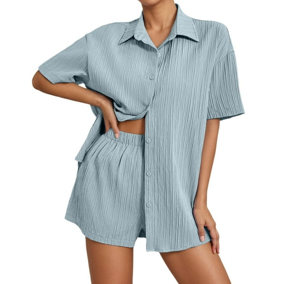 Summer Two Piece Women's Elegant Muslin Blouse And Shorts Set Sports Suit Oversize Leisure Suit Long Sleeve Leisure Suit Clothes